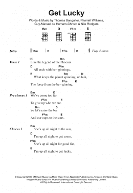 page one of Get Lucky (featuring Pharrell Williams) (Ukulele Chords/Lyrics)