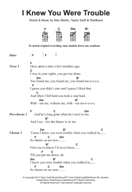 page one of I Knew You Were Trouble (Piano, Vocal & Guitar Chords)