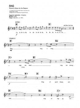 page one of Sing (Piano Chords/Lyrics)