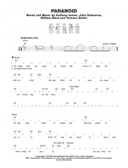 page one of Paranoid (Ukulele Chords/Lyrics)