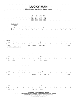 page one of Lucky Man (Ukulele Chords/Lyrics)