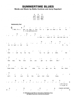 page one of Summertime Blues (Ukulele Chords/Lyrics)