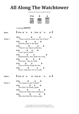 page one of All Along The Watchtower (Ukulele Chords/Lyrics)