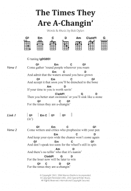 page one of The Times They Are A-Changin' (Piano, Vocal & Guitar Chords)