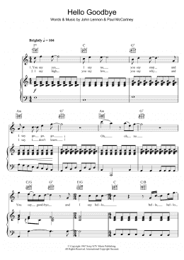 page one of Hello, Goodbye (Piano, Vocal & Guitar Chords)