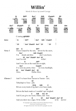 page one of Willin' (Banjo Chords/Lyrics)