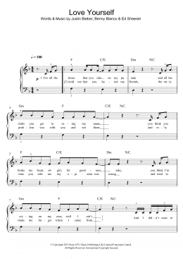 page one of Love Yourself (Beginner Piano (Abridged))