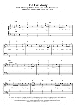 page one of One Call Away (Easy Piano)