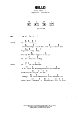 page one of Hello (Guitar Chords/Lyrics)