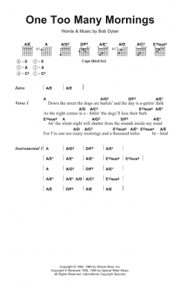 page one of One Too Many Mornings (Guitar Chords/Lyrics)