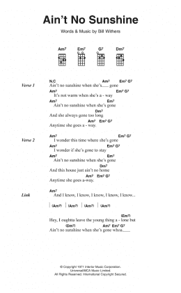 page one of Ain't No Sunshine (Piano, Vocal & Guitar Chords)