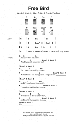 page one of Free Bird (Ukulele Chords/Lyrics)