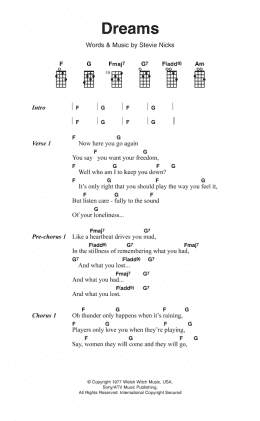 page one of Dreams (Piano, Vocal & Guitar Chords)