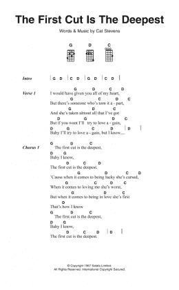 page one of The First Cut Is The Deepest (Ukulele Chords/Lyrics)