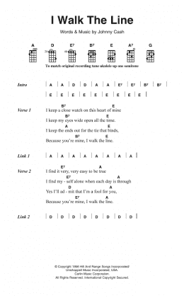 page one of I Walk The Line (Ukulele Chords/Lyrics)