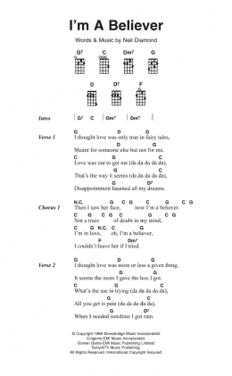 page one of I'm A Believer (Ukulele Chords/Lyrics)