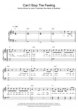 page one of Can't Stop The Feeling (Easy Piano)