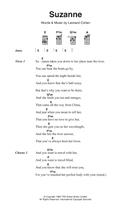 page one of Suzanne (Ukulele Chords/Lyrics)