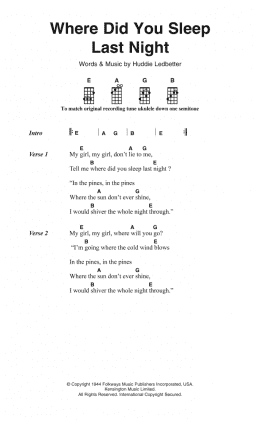 page one of Where Did You Sleep Last Night (Piano, Vocal & Guitar Chords)