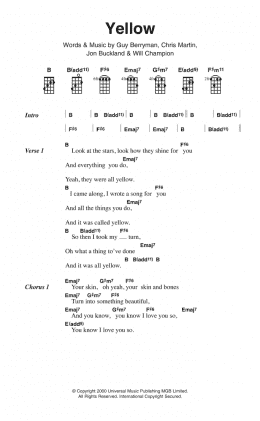 page one of Yellow (Piano, Vocal & Guitar Chords)