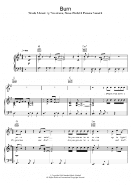 page one of Burn (Piano, Vocal & Guitar Chords)