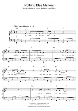 page one of Nothing Else Matters (Beginner Piano (Abridged))