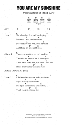 page one of You Are My Sunshine (Guitar Chords/Lyrics)