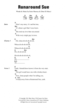 page one of Runaround Sue (Guitar Chords/Lyrics)