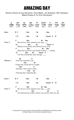 page one of Amazing Day (Guitar Chords/Lyrics)