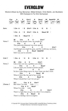 page one of Everglow (Guitar Chords/Lyrics)