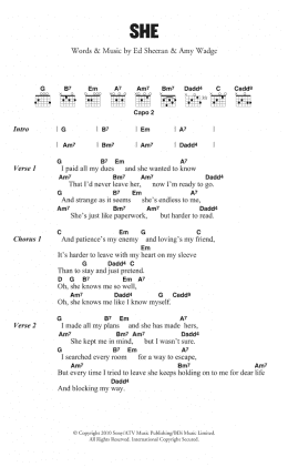 page one of She (Guitar Chords/Lyrics)