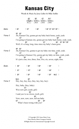 page one of Kansas City (Guitar Chords/Lyrics)