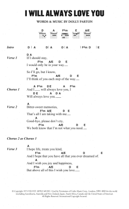 page one of I Will Always Love You (Guitar Chords/Lyrics)