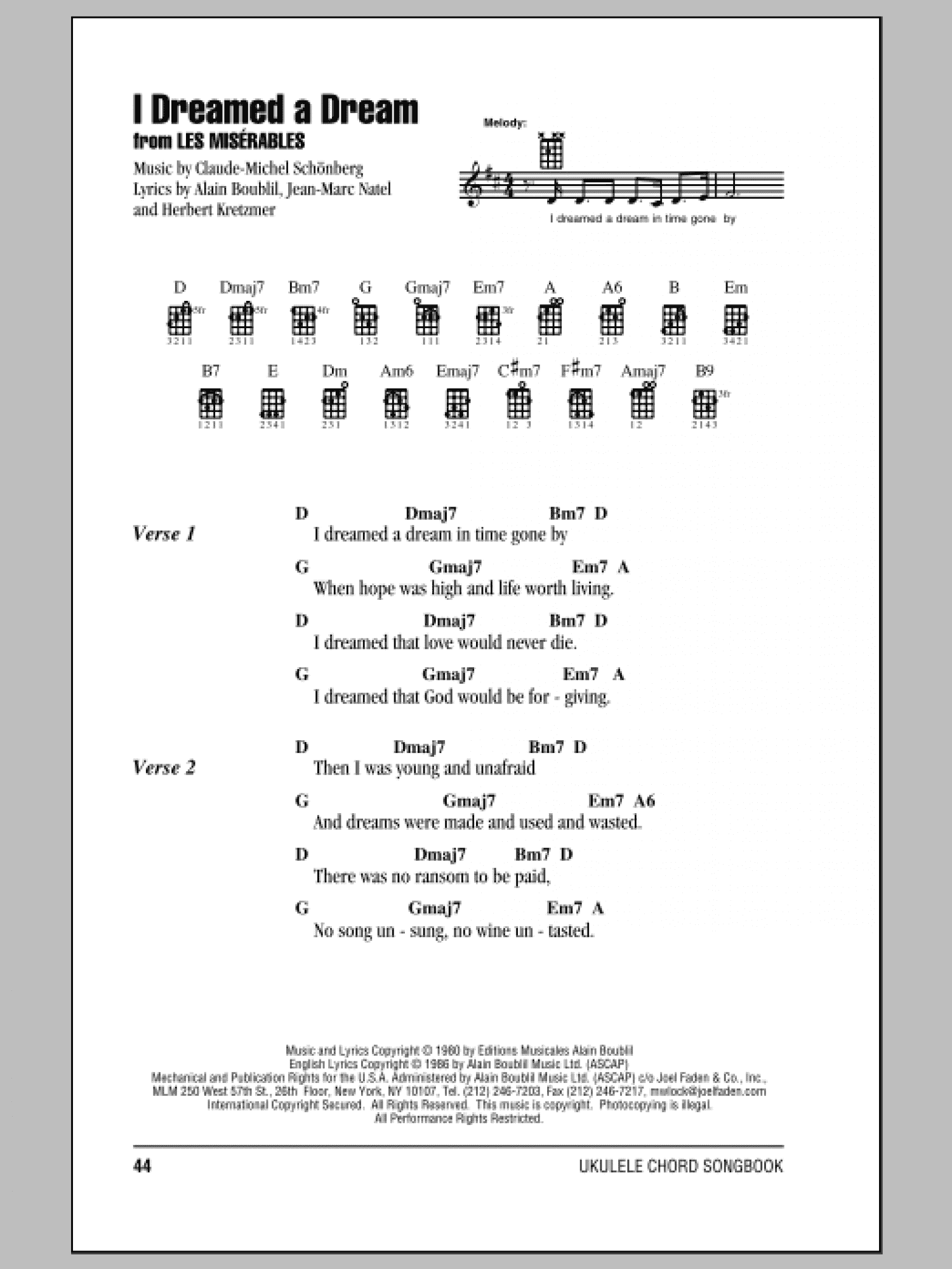 I Dreamed A Dream From Les Miserables Ukulele Chords Lyrics