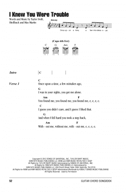 page one of I Knew You Were Trouble (Guitar Chords/Lyrics)