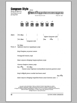 page one of Gangnam Style (Guitar Chords/Lyrics)