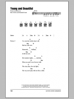 page one of Young And Beautiful (Guitar Chords/Lyrics)