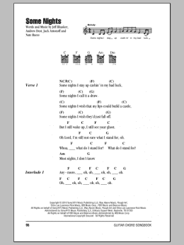 page one of Some Nights (Guitar Chords/Lyrics)