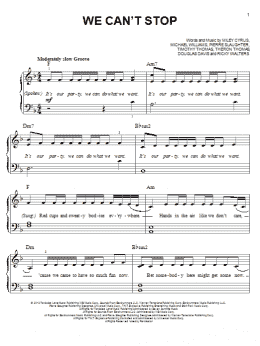 page one of We Can't Stop (Easy Piano)