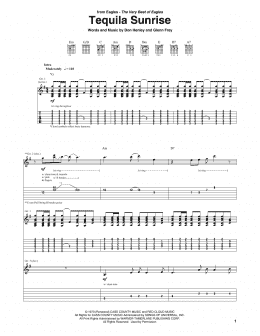 page one of Tequila Sunrise (Guitar Tab)