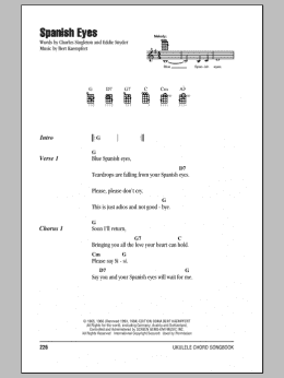 page one of Spanish Eyes (Ukulele Chords/Lyrics)