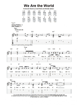 page one of We Are The World (Easy Guitar Tab)