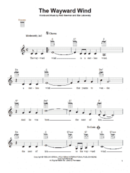 page one of The Wayward Wind (Ukulele)