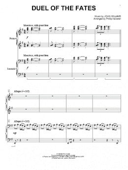 page one of Duel Of The Fates (from Star Wars: The Phantom Menace) (arr. Phillip Keveren) (Piano Duet)