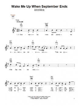 page one of Wake Me Up When September Ends (Ukulele)