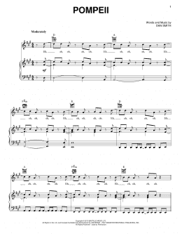 page one of Pompeii (Piano, Vocal & Guitar Chords (Right-Hand Melody))