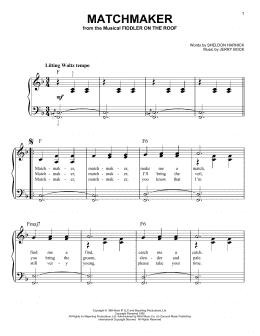 page one of Matchmaker (from Fiddler On The Roof) (Easy Piano)