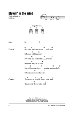 page one of Blowin' In The Wind (Guitar Chords/Lyrics)