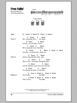 page one of Free Fallin' (Guitar Chords/Lyrics)