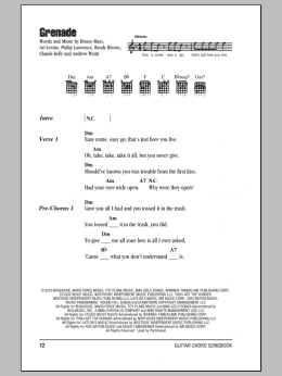 page one of Grenade (Guitar Chords/Lyrics)